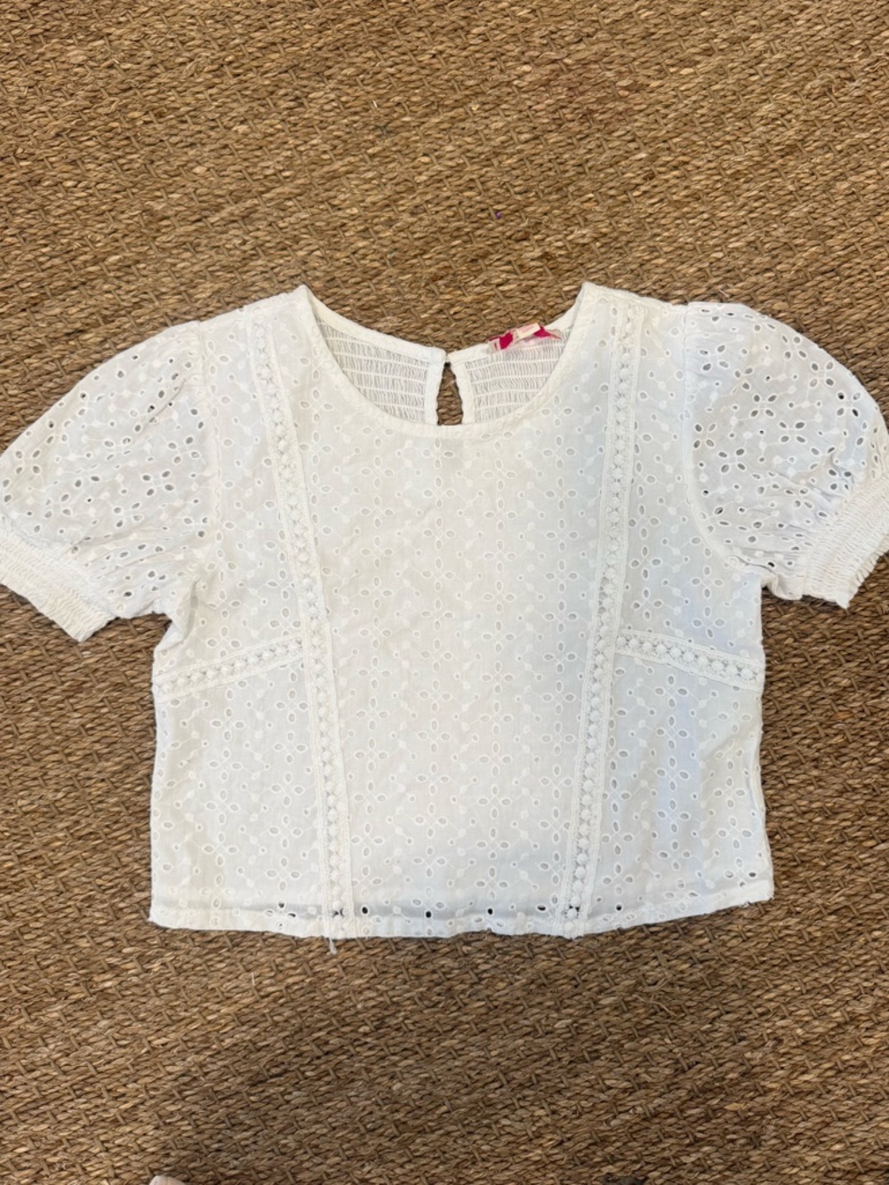 GB Girls White Eyelet Puff Sleeve Top - Size Medium